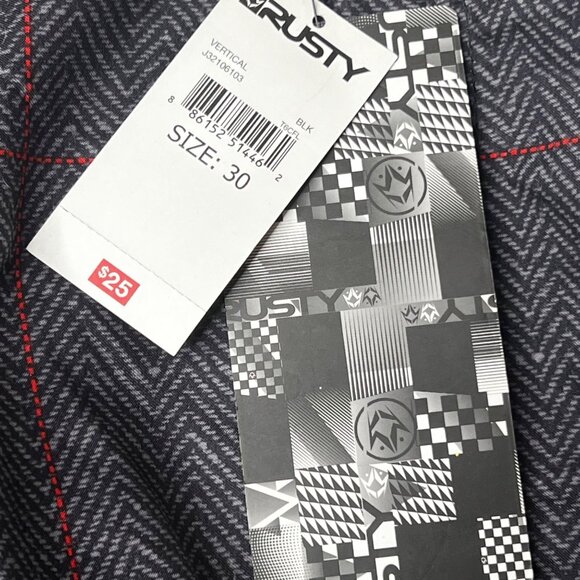 Rusty Mens Gray & Red Checkered Board Shorts Size 30 Pockets NWT Comfortable - Picture 13 of 16